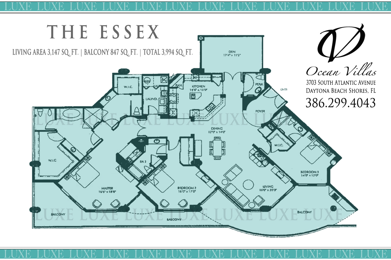 Ocean Villas Condo Essex Floor - 3703 South Atlantic Ave Daytona Beach Shores - The LUXE Group 386.299.4043